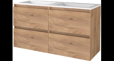 Basic Start 46 badmeubelset met greeploze wastafelonderkast met 4 lades en acryl wastafel met 2 kraangaten 120 x 46 cm, whisky oak