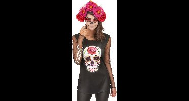 "Gekleurd skeletten t-shirt voor dames Dia de los Muertos  - Verkleedkleding - One size"