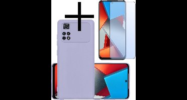 Hoesje - Met Screenprotector - Geschikt voor Xiaomi Poco X4 Pro 5G - Sterk & Shockproof - Back Cover - Siliconen Case - Telefoon Hoes - Lila