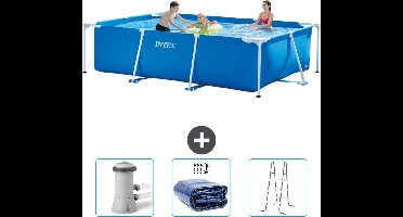 Intex Rechthoekig Frame Zwembad - 300 x 200 x 75 cm - Blauw - Inclusief Zwembadfilterpomp - Solarzeil - Ladder
