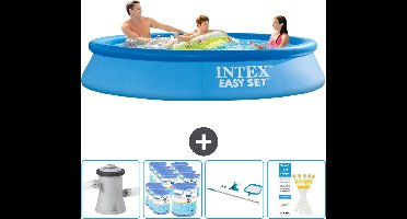 Intex Rond Opblaasbaar Easy Set Zwembad - 305 x 61 cm - Blauw - Inclusief Pomp Filters - Schoonmaakset - Testrips