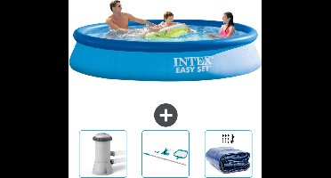 Intex Rond Opblaasbaar Easy Set Zwembad - 366 x 76 cm - Blauw - Inclusief Zwembadfilterpomp - Schoonmaakset - Solarzeil