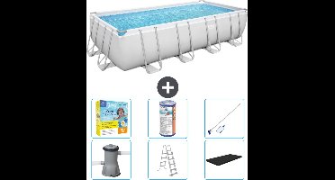 Bestway Rechthoekig Power Steel Zwembad - 488 x 244 x 122 - Grijs Inclusief Pomp - Ladder - Afdekzeil Onderhoudspakket - Filter - Schoonmaakset