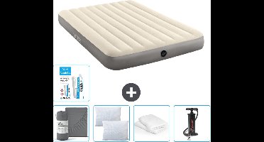 Intex Luchtbed - 2-Persoons - 152 x 203 x 25 cm - Beige - Inclusief Hoeslaken - Kussen - Pomp - Reparatieset en Kussenbeschermer