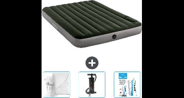 Intex Luchtbed - 2-Persoons - 152 x 203 x 25 cm - Groen - Hoeslaken - Pomp en Reparatieset