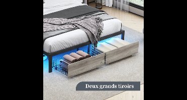 Modern Gestoffeerd Tweepersoonsbed – Ledikant – Bedframe – Slaapkamerbed – Opbergladenbed – 140x200 CM – Met Led-Verlichting & Usb-Oplaadpoort