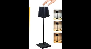 Oplaadbare lamp, met 3 kleurmodi, draadloos, metaal, dimbaar met aanraakfunctie, IP54 waterdicht, voor restaurant, slaapkamer, binnen en buiten, zwart