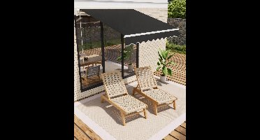 Zonnescherm Balkon Uitschuifbare 350 x 250 cm - Gevelmarkise Met slinger En Muurbevestiging - Lengte En Hoek Verstelbaar - UV50+ en Waterafstotend - Aluminium frame - Geschikt voor Tuin, Terras En Balkon - Zwart