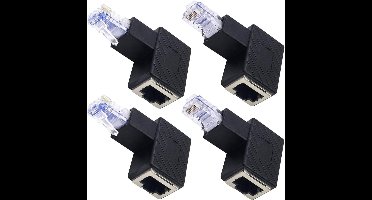 Ethernet-adapter 4 stuks, Cat6, RJ45-verlenging, 90 graden voor printers, laptops en routers