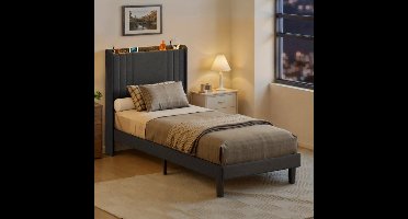 Eenpersoonsbed – Bedframe – Slaapbank – Opbergbed – Stijlvol Bed – Donkergrijs – Geluidsarm – 16 cm Opbergruimte Onderbed