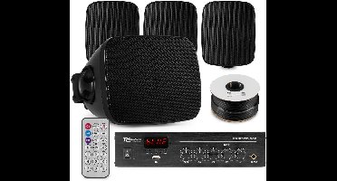 Power Dynamics buiten speakers set van 4 waterdichte mini speakers - Bluetooth en FM radio - Zwart