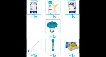 Zwembad Onderhoudspakket - Onderhoud Zwembad - bevat Chloor - Testrips - Chloor - Chloordrijver - Schoonmaakset - Thermometer en Scrubborstel (7-delig)