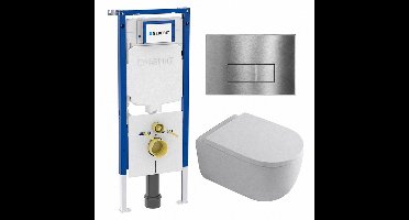 QeramiQ Dely Swirl Toiletset - 36.3x51.7cm - Geberit UP720 Duofix Sigma inbouwreservoir - 35mm zitting - steel bedieningsplaat - rechthoekige knoppen - wit glans