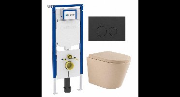 QeramiQ Dely Toiletset - 36.3x51.7cm - diepspoel - rimless - Geberit UP720 inbouwreservoir - softclose toilet zitting 35 mm - bedieningsplaat mat antraciet - ronde knoppen - mat beige