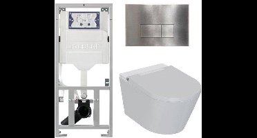 QeramiQ Luma Douche WC Set - Geberit UP320 inbouwreservoir - met Burda frame - fohn - ladydouche - RVS bedieningsplaat - rechthoekige knoppen - glans wit