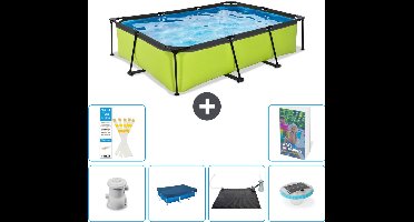 EXIT Rechthoekig Lime Frame Zwembad - 300 x 200 x 65 cm - Inclusief Pomp Afdekzeil - Solar Mat - Verlichting - 7-delig
