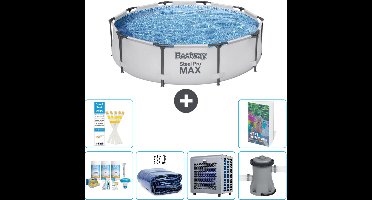 Bestway Rond Steel Pro MAX Zwembad - 305 x 76 cm - Grijs - Inclusief Onderhoudspakket - Solarzeil - Warmtepomp - Zwembadfilterpomp - 7-delig