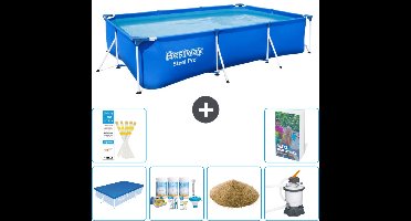 Bestway Rechthoekig Steel Pro Zwembad - 300 x 201 x 66 cm - Blauw - Inclusief Afdekzeil - Onderhoudspakket - Filterzand - Zwembadfilterpomp - 7-delig