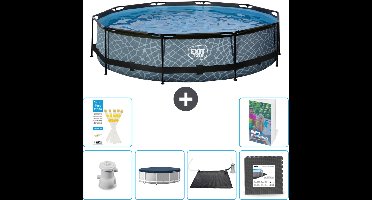 EXIT Rond Stone Frame Zwembad - 360 x 76 cm - Inclusief Pomp Afdekzeil - Solar Mat - Vloertegels - 7-delig