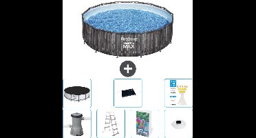 Bestway Rond Steel Pro MAX Zwembad - Houtprint - 427 x 107 cm - Inclusief Pomp - Ladder - Afdekzeil - Solar Mat - Verlichting - 8-delig