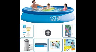 Intex Rond Opblaasbaar Easy Set Zwembad - 366 x 76 cm - Blauw - Inclusief Pomp Afdekzeil - Loungebed - Onderhoudspakket - 7-delig