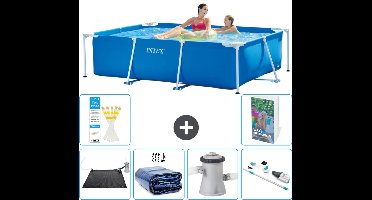 Intex Rechthoekig Frame Zwembad - 220 x 150 x 60 cm - Blauw - Inclusief Solar Mat - Solarzeil - Zwembadfilterpomp - Stofzuiger - 7-delig