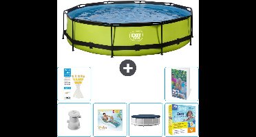 EXIT Rond Lime Frame Zwembad - 360 x 76 cm - Inclusief Pomp Loungebed - Afdekzeil - Onderhoudspakket - 7-delig