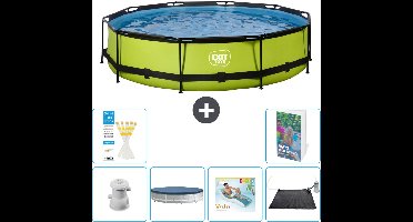 EXIT Rond Lime Frame Zwembad - 360 x 76 cm - Inclusief Pomp Afdekzeil - Loungebed - Solar Mat - 7-delig