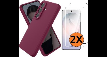 Hoesje geschikt voor Samsung Galaxy S26 5G Hoesje siliconen Wine Rood zacht siliconen hoesje TPU - met Samsung S26 Screenprotector - 2 stuks
