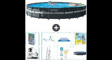 Intex Rond Ultra XTR Frame Zwembad - 732 x 132 cm - Inclusief Pomp - Ladder - Grondzeil - Afdekzeil - Schoonmaakset - Onderhoudspakket - 9-delig