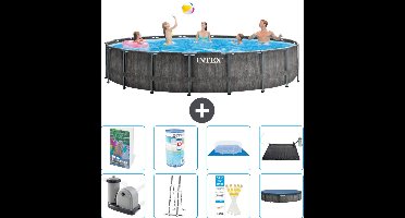 Intex Rond Prism Frame Greywood Zwembad - 549 x 122 cm - Inclusief Pomp - Ladder - Grondzeil - Afdekzeil - Filter - Solar Mat - 9-delig