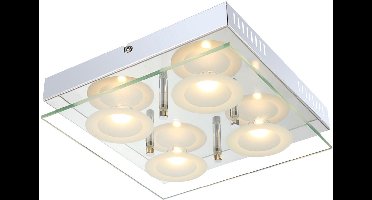 Plafondlamp Woonkamerlamp Eetkamerlamp Glazen lamp, 4 vlammen Glasplaat chroom, LED 5W 1440Lm warm wit, LxBxH 25x25x6.5cm