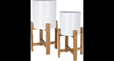 Pro Garden Bloempot 50 X 29/58 X 31 Cm Staal/hout Wit 2-delig