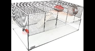 Hamsterkooi – Flamingo Vitru 3 – hamsterkooi met glazen bodem – complete kooi met looprad, platform en accessoires – zwart – 78x48x34,5 cm – Europese kwaliteit