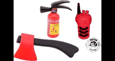 Brandweerset Rood - 4-delig - Brandblusser - Hamer - Walkie Talkie - Badge