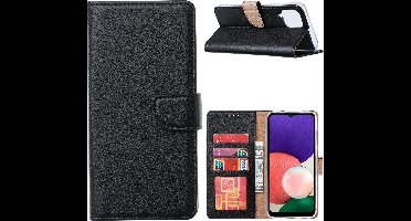 Hoesje Geschikt Voor Samsung Galaxy A22 4G hoesje bookcase Zwart - Hoesje Geschikt Voor Samsung Galaxy A22 4G hoesje portemonnee wallet case - Hoesje A22 4G book case hoes cover
