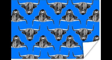 Poster Schotse hooglander - Patroon - Blauw - 30x20 cm