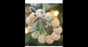 RIETHMULLER - 4 plantaardige kerstboomdecoraties en natuurlijke houten kralen