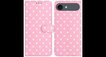 Hoesje Geschikt voor Apple iPhone Air | Polka Dot Wallet Book Case | Portemonnee Hoesje | 3 Pasjes | Magneetsluiting | Stand Functie | Roze