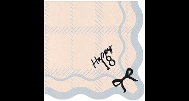 20 servetten 18e verjaardag met zwarte strik 33x33cm
