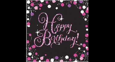 RIETHMULLER - 16 papieren sprankelende feestservetten roze 33 x 33 cm Happy Birthday