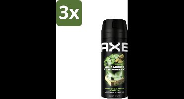 3 x Axe Deodorant Bodyspray Green Mojito + Cedarwood 150 ml - 48 Uur Frisheid - Deodorant Spray - Geur Bestrijding - Frisse Geur - Cederhout
