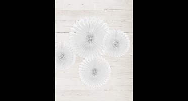 PARTYDECO - 3 witte papieren waaierrozetten 20, 25 en 30 cm voor feestdecoratie