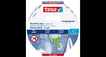 tesa® Powerbond - Dubbelzijdige montageband - Waterbestendig - Voor tegels - Voor metaal - 5m x 19mm