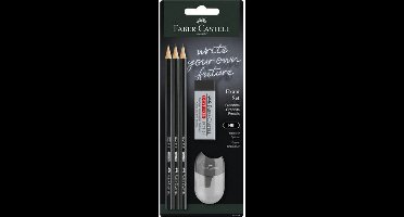 Faber-Castell schoolset - 3 stuks grafiet potloden 1111 - HB - gum + puntenslijper - zwart - FC-111183
