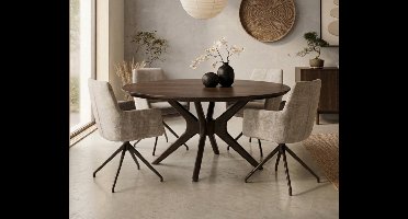 Eettafel Jax rond mangohout 140x140x77 cm - Walnoot - Japandi