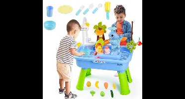 Keuken Gootsteen Waterspeelset voor Kinderen - Kinder Hengelspeelgoed met Kraan - Keuken Gootsteen Spel voor Jongens en Meisjes vanaf 3 Jaar (Blauw)
