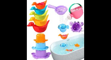 10 stuks badspeelgoed voor kinderen van 1-3 jaar - Bad- en zwembadspeelgoed voor peuters - Kinderzwembadspeelgoed, opblaasbaar zwembadspeelgoed, babyspeelgoed - Accessoires voor de watertafel met drijvende eendjes en bekertjes
