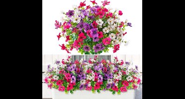 6 bundels kunstbloemen voor buiten, kleurrijke kunstbloemen, UV-bestendig, kunstbloemenboeket voor buiten, binnen, tuin, verandadecoratie (Wit, Roosrood, Paars)