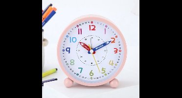Analoge Wekker 11.5cm Roze– Stille Klok Niet Tikkend – Retro Vintage Tafelklok met Licht voor Slaapkamer, Bureau en Nachtkastje